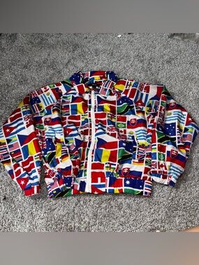 Women's Forever 21 Worldwide Graphic Flag Colorful Jacket Windbreaker Nylon